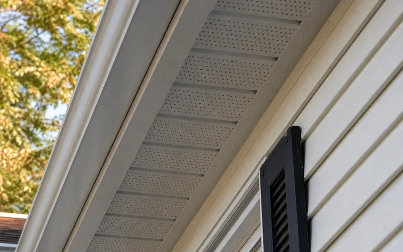 Soffit vent detail under the eave of a Hartford County colonial home